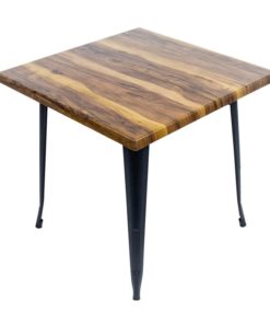 800mm Square Shesman Timber Look Isotop Table with Black Tolix Base