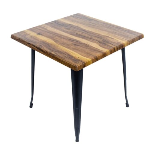 800mm Square Shesman Timber Look Isotop Table with Black Tolix Base