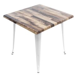 800mm Square Rustic Maple Isotop Table with White Tolix Base