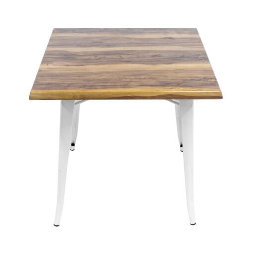 800mm Square Shesman Timber Look Isotop Table with White Tolix Base
