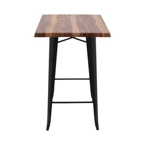 600mm Square Shesman Timber Look Isotop Table Top with Matte Black Tolix Bar Base