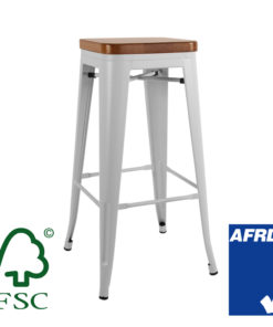 Tall Replica Tolix Stool with Timber Seat in Matte White
