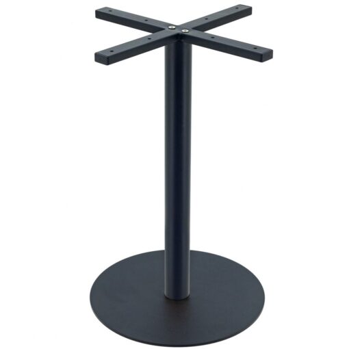 Circular Steel Dining Table in Matte Black with Round Pole
