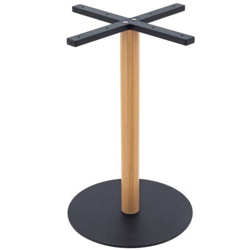 Circular Steel Dining Table in Matte Black with Oak Finish Pole