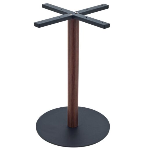 Circular Steel Dining Table in Matte Black with Walnut Finish Pole