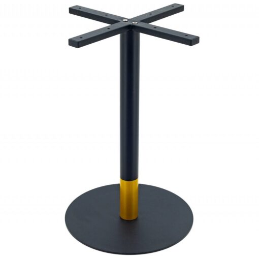 Circular Steel Dining Table in Matte Black with Round Gold Tip Pole