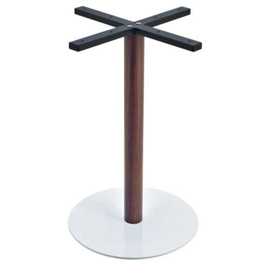 Circular Steel Dining Table in Gloss White with Walnut Finish Pole