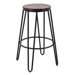 Tall Hairpin Stool in Black with Timber Seat
