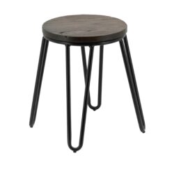Small Hairpin Stool in Black with Timber Seat