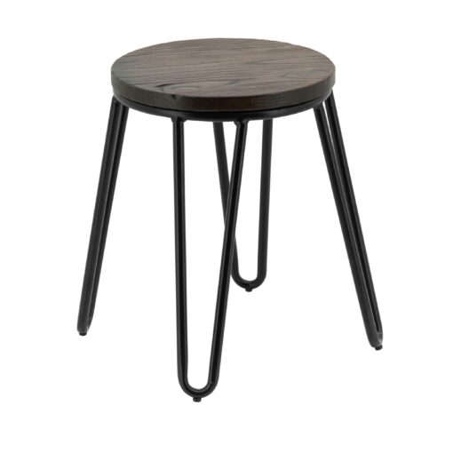 Small Hairpin Stool in Black with Timber Seat