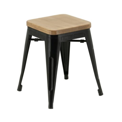Small Replica Tolix Stool with Timber Seat in Matte Black
