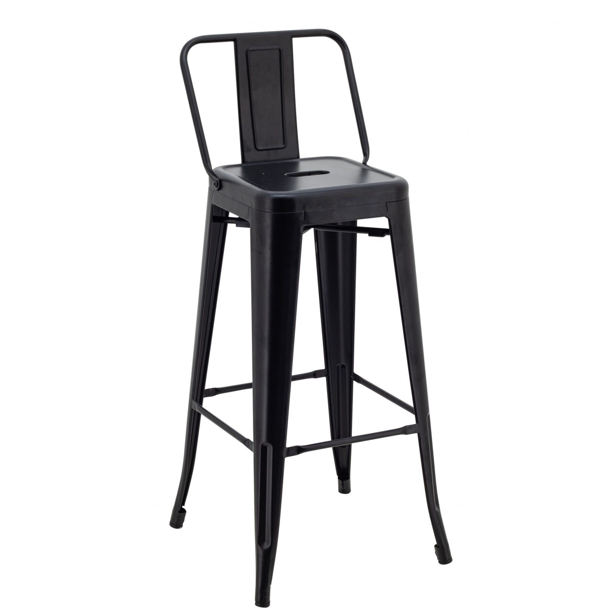 Tall Replica Tolix Stool with Back in Matte Black Cafe Solutions