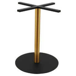 large circular steel dining table base in matte black with gold finish round pole