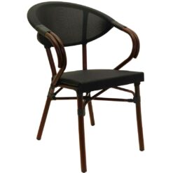 parisian chair in black texteline with arms dark frame
