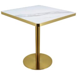 balthasar sintered stone table top with gold circular base