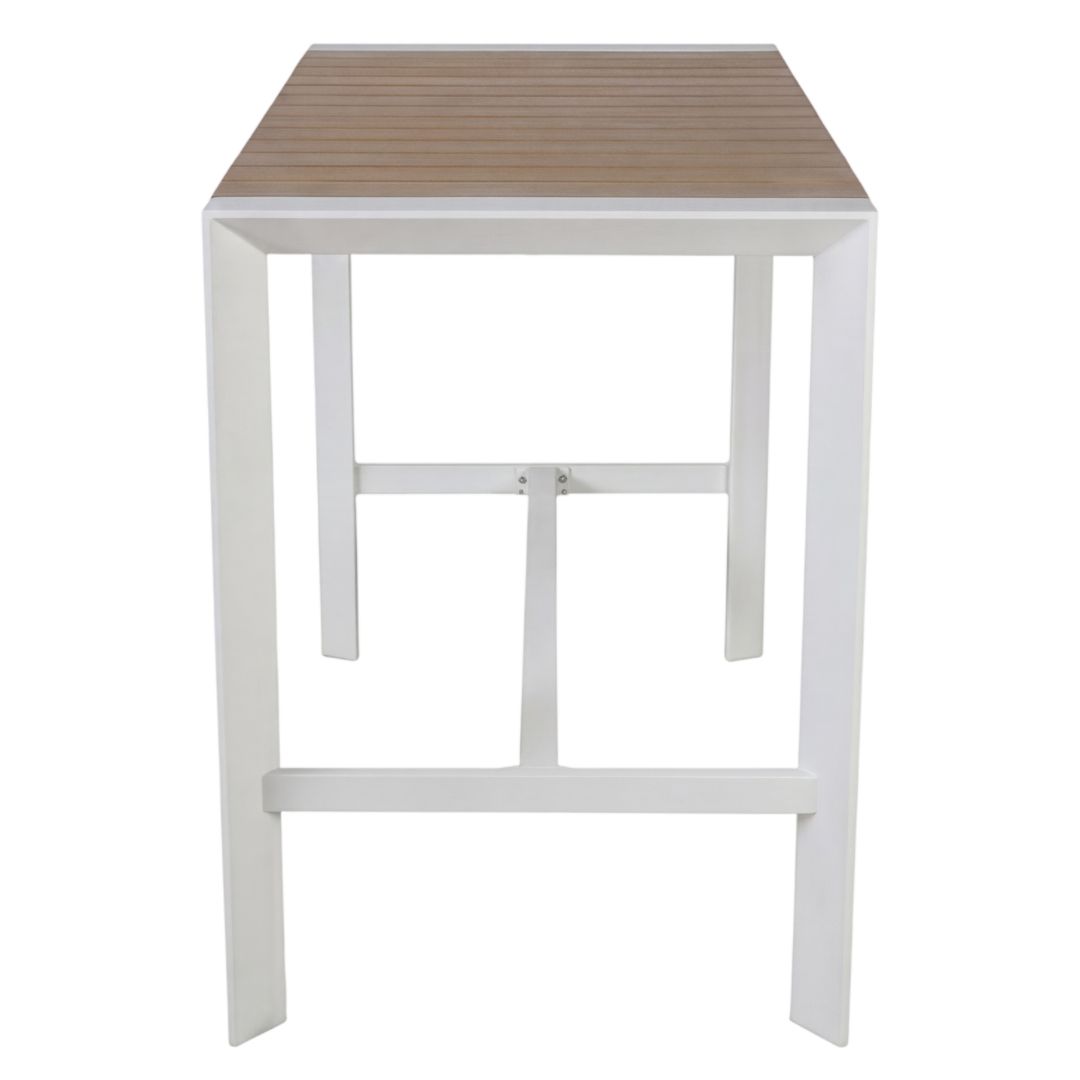 teak aluminium & polywood bar table in white 800 x 1510mm (pre order)